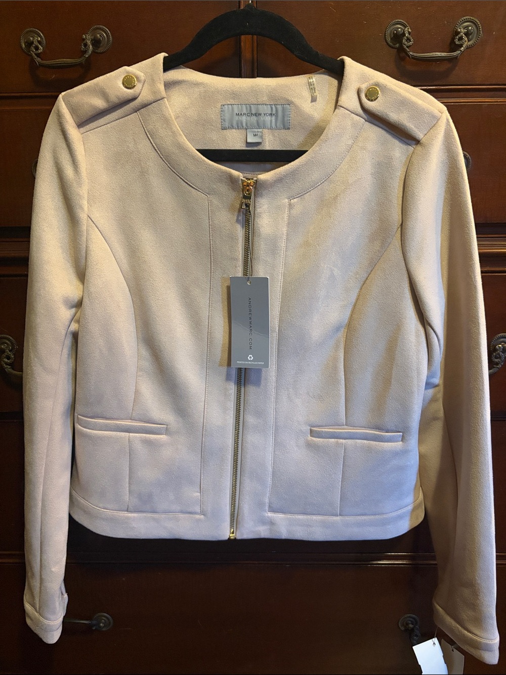 Marc New York Pale Blush Zip-Front Collarless Blazer